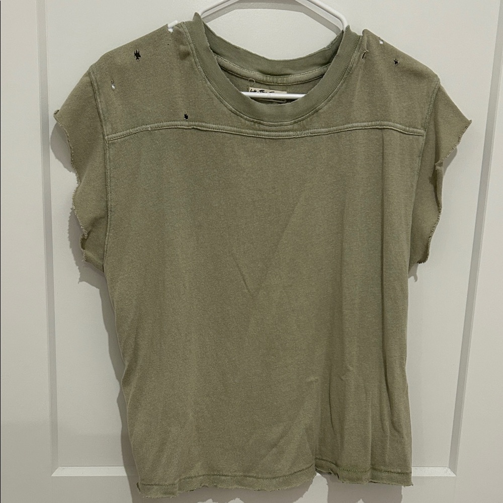 Free People Olive Green Distressed Women’s Top